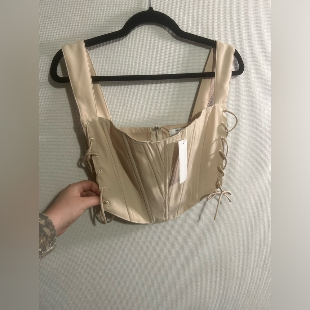 Satin Lace-Up Corset Top in Cream